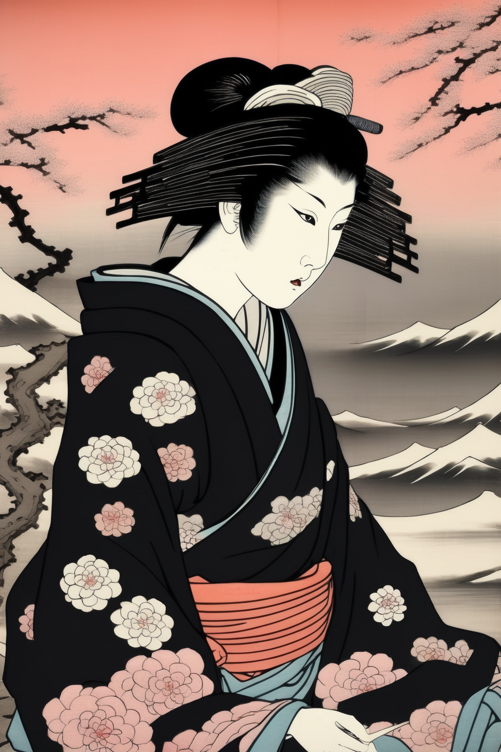 00652-2949807870-_lora_Ukiyo-e Art_1_Ukiyo-e Art - Ukiyo - e japanese samura in black and white with pastel colour hightlights.png